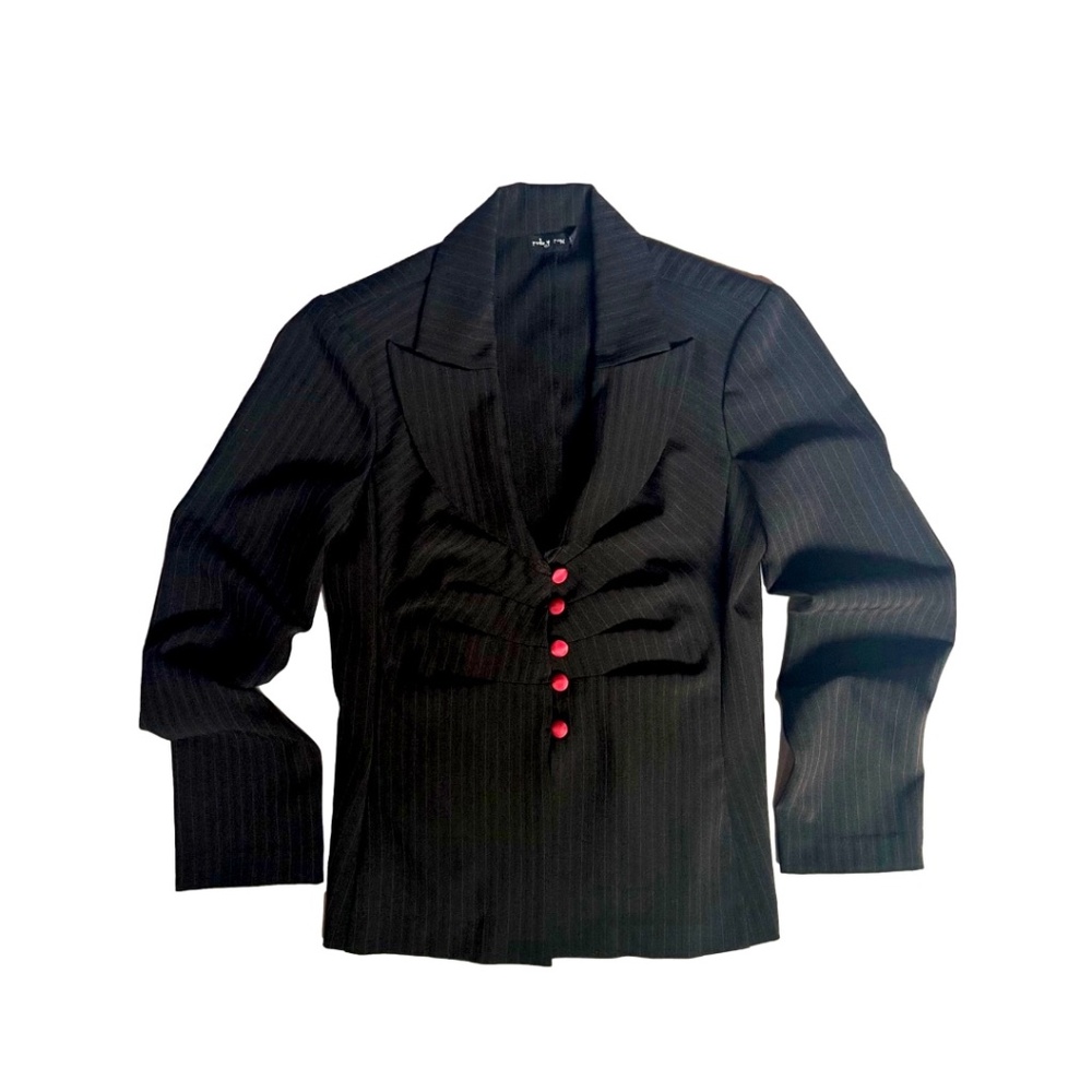 Black & Grey Pin Stripe Red Button Down Detail Blazer